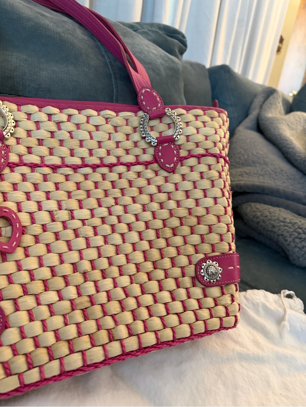 Brighton Pink and Natural Woven Tote Bag - Picture 3 of 8